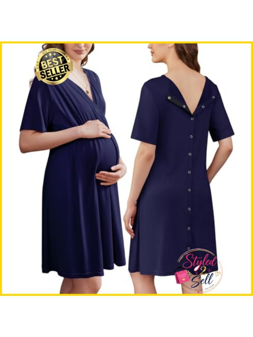 Maternity Nursing Nightgown Labor Delivery Hospital Gown V-Neck Sleepshirt